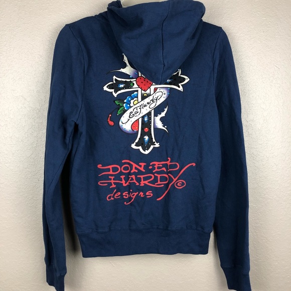 Ed Hardy Blue Cross Heart Sweater Women 